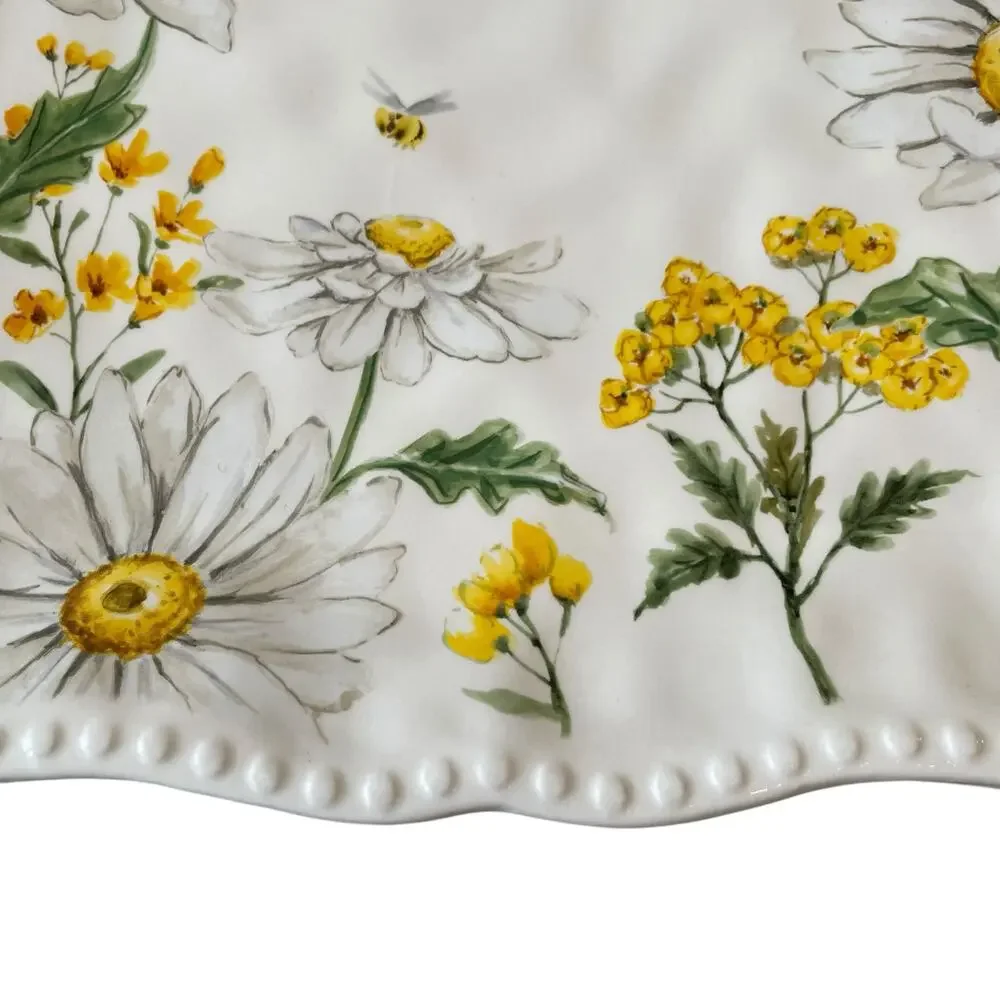 MAXCERA Spring Easter Bee Butterfly Daisy Square Dinner Plates Set of 4 New